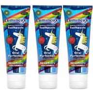 lumineux oral essentials 3 pack kids toothpaste: fluoride free, certified non toxic with strawberry flavor - no artificial flavors, colors, sls or harsh chemicals - dentist formulated logo