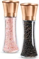 🌶️ levav premium copper salt and pepper grinder set - stylish brushed mill with adjustable ceramic rotor, 6 oz glass body - finely grind salt and pepper every time! logo