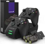 fosmon dual 2 max charger for xbox series x/s (2020), xbox one/one x/one s elite controllers - high speed docking charging with 2x 2200mah rechargeable battery packs - black logo