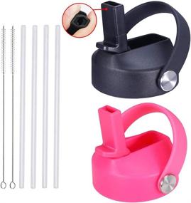 img 3 attached to 🎒 SENDESTAR Straw Lid: 2 Pack Silicone Nozzle for Hydro Flask Wide Mouth Bottles - Includes 4 Straws and 2 Brushes - Black & Pink