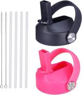 🎒 sendestar straw lid: 2 pack silicone nozzle for hydro flask wide mouth bottles - includes 4 straws and 2 brushes - black & pink логотип