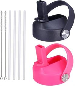 img 4 attached to 🎒 SENDESTAR Straw Lid: 2 Pack Silicone Nozzle for Hydro Flask Wide Mouth Bottles - Includes 4 Straws and 2 Brushes - Black & Pink