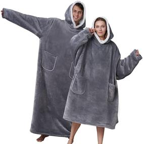 img 4 attached to 🧥 EHEYCIGA Sherpa Blanket Hoodie Sweatshirt - Wearable Hooded Blanket for Women, Men, and Kids - Standard & Oversized - Lightweight, Warm, and Cozy - 1 Piece