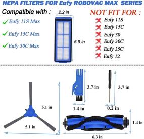 img 3 attached to Replacement Parts Kit for Eufy 11S Max, 15C Max, 30C Max, G30, G30 Edge, G10 Hybrid Robotic Vacuum Cleaner - Includes 4 Filters, 6 Side Brushes, 1 Roller Brush