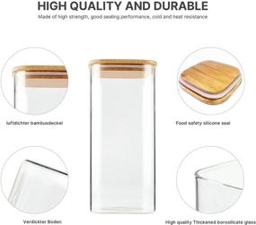 img 2 attached to 🏺 Square Glass Food Storage Jars Set of 5 with Airtight Bamboo Lid - Clear Containers for Tea, Coffee, Flour, Sugar, Candy, Cookie, Spice and More