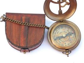 img 3 attached to 🧭 NEOVIVID Brass Sundial Compass with Leather Case and Chain - Push Open Compass - Steampunk Accessory - Antiquated Finish - Handmade Gift - Sundial Clock