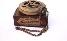 img 1 attached to 🧭 NEOVIVID Brass Sundial Compass with Leather Case and Chain - Push Open Compass - Steampunk Accessory - Antiquated Finish - Handmade Gift - Sundial Clock