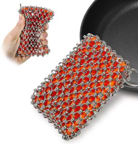 img 4 attached to YASUOA Cast Iron Skillet Cleaner with Chainmail Scrubber Set, Silicone Insert, 316 Stainless Steel 3D Chain Metal Scraper - Ideal for Pan, Griddle, Baking Pan (Orange)