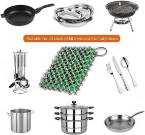 img 2 attached to YASUOA Cast Iron Skillet Cleaner with Chainmail Scrubber Set, Silicone Insert, 316 Stainless Steel 3D Chain Metal Scraper - Ideal for Pan, Griddle, Baking Pan (Orange)