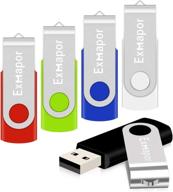 exmapor 5 pack usb flash drive 4gb swivel thumb drives key-chain usb stick(5 mixed color: black логотип