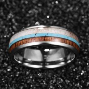 img 1 attached to 🦌 Vakki 8mm Men's Tungsten Carbide Ring with Deer Antler, Turquoise, Koa Wood Inlay, Comfort Fit, Size 7-12