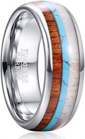 img 4 attached to 🦌 Vakki 8mm Men's Tungsten Carbide Ring with Deer Antler, Turquoise, Koa Wood Inlay, Comfort Fit, Size 7-12