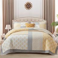 🛏️ cotton bedspread quilt set - yellow grey white coverlet, real-patchwork soft farmhouse floral luxury lightweight quilt bedding set for all-seasons, king size, 3-piece logo