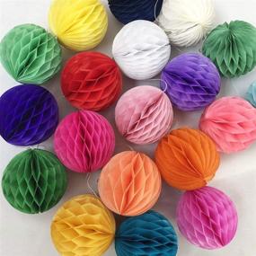 img 2 attached to Pack of 20, 3-inch Multi-Color Honeycomb Flower Balls: Tissue Paper Flower Ball Pom Poms for Birthday, Wedding, and Home Decor