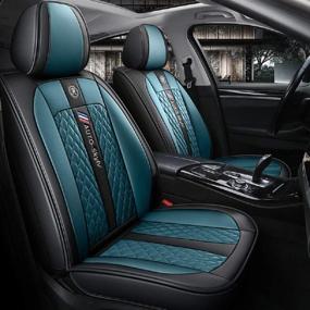 img 4 attached to 🚙 Black-Blue LCV Leather and Fabric Car Seat Covers: Faux Leatherette Cushions for Sedan, SUV, and Truck Interiors