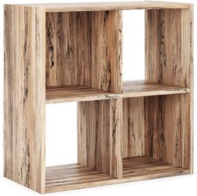 img 4 attached to Versatile and Stylish: Signature Design by Ashley Piperton 🔲 Modern 4 Cube Storage Organizer or Bookcase in Natural Brown