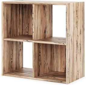 img 2 attached to Versatile and Stylish: Signature Design by Ashley Piperton 🔲 Modern 4 Cube Storage Organizer or Bookcase in Natural Brown