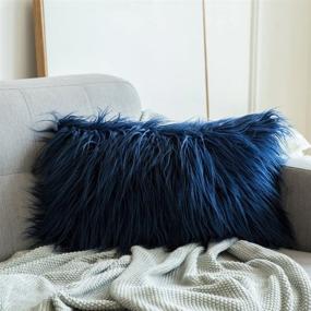 img 4 attached to 🔵 MIULEE Dark Blue Faux Fur Throw Pillow Case - Luxurious Decorative Cushion Cover for Sofa, Bedroom, Car - 12 x 20 Inch