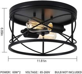 img 2 attached to 🏡 WELTRANS 2-Light Farmhouse Flush Mount Ceiling Lighting, Black Metal Frame Lamp Fixtures for Kitchen, Bedroom, Garage, Foyer, Porch, Hallway, Living Room