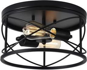 img 3 attached to 🏡 WELTRANS 2-Light Farmhouse Flush Mount Ceiling Lighting, Black Metal Frame Lamp Fixtures for Kitchen, Bedroom, Garage, Foyer, Porch, Hallway, Living Room