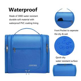 img 2 attached to 🔵 JINFIRE Premium Rotatable Hook Hanging Toiletry Bag, Blue - Large Waterproof Travel Toiletries Organizer Kit for Women and Men