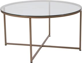 img 2 attached to 🌟 Кофейный столик коллекции Greenwich от Flash Furniture - современный дизайн из прозрачного стекла с элегантной матово-золотой крестовиной