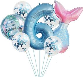 img 3 attached to 6th Birthday Party Mermaid Number Balloons Set – Girl's Mermaid Tail Decoration Supplies with Round Mermaid Latex Confetti Balloons (Blue Confetti 6th)