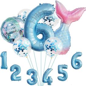 img 4 attached to 6th Birthday Party Mermaid Number Balloons Set – Girl's Mermaid Tail Decoration Supplies with Round Mermaid Latex Confetti Balloons (Blue Confetti 6th)