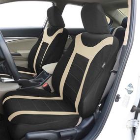 img 3 attached to 🚗 FH Group FH-FB070115 Universal Fit Sports Fabric Car Seat Cover with Airbag & Split Ready, Beige/Black, Fit Most Car, Truck, SUV, or Van