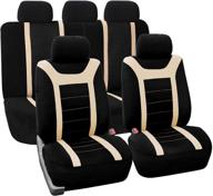 🚗 fh group fh-fb070115 universal fit sports fabric car seat cover with airbag & split ready, beige/black, fit most car, truck, suv, or van logo