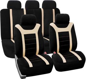 img 4 attached to 🚗 FH Group FH-FB070115 Universal Fit Sports Fabric Car Seat Cover with Airbag & Split Ready, Beige/Black, Fit Most Car, Truck, SUV, or Van