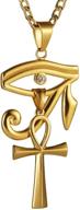 🔱 exquisite hzman gold stainless steel eye of horus egypt and coptic ankh cross pendant necklace – 24" figaro chain – a symbolic religious treasure logo