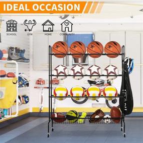 img 1 attached to 🏀 Premium Basketball Rack with Caster Wheels: Rolling Ball Storage for Garage, 3-Tier Ball Organizer with 2 Baskets, Suitable for Basketballs, Footballs, Volleyballs