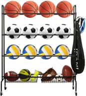 🏀 premium basketball rack with caster wheels: rolling ball storage for garage, 3-tier ball organizer with 2 baskets, suitable for basketballs, footballs, volleyballs логотип