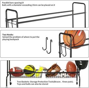 img 2 attached to 🏀 Premium Basketball Rack with Caster Wheels: Rolling Ball Storage for Garage, 3-Tier Ball Organizer with 2 Baskets, Suitable for Basketballs, Footballs, Volleyballs