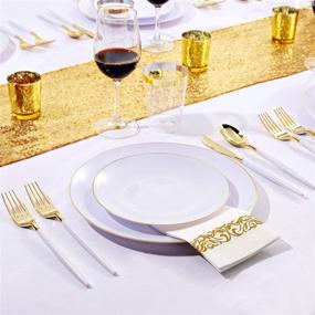 img 1 attached to 🍽️ Nervure 140PCS White and Gold Plastic Plates & Disposable Gold Plastic Plates - Complete Thanksgiving & Party Set with 20 Dinner Plates, 20 Dessert Plates, 60 Gold Plastic Silverware, 20 Cups, and 20 Napkins