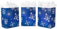 🎁 "гигантские праздничные пакеты hallmark размером 17 дюймов с бумагой для упаковки, набор из 3-х штук: звездные снежинки на темно-синем фоне - идеально для рождества, хануки, свадеб, дней рождения логотип