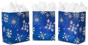 img 4 attached to 🎁 Hallmark 17-inch Extra Large Holiday Gift Bags with Tissue Paper, Set of 3: Starry Snowflakes on Navy Blue - Perfect for Christmas, Hanukkah, Weddings, Birthdays