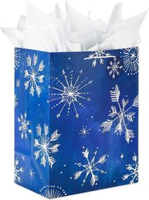img 1 attached to 🎁 "Гигантские праздничные пакеты Hallmark размером 17 дюймов с бумагой для упаковки, набор из 3-х штук: звездные снежинки на темно-синем фоне - идеально для Рождества, Хануки, свадеб, дней рождения