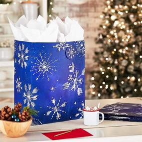 img 3 attached to 🎁 "Гигантские праздничные пакеты Hallmark размером 17 дюймов с бумагой для упаковки, набор из 3-х штук: звездные снежинки на темно-синем фоне - идеально для Рождества, Хануки, свадеб, дней рождения