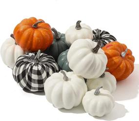 img 4 attached to 🎃 12 PCS White Blue Orange Artificial Rustic Pumpkins Decor for Fall, Halloween, Thanksgiving, Harvest Embellishing, and Displaying