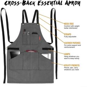 img 2 attached to 👨 Under NY Sky Essential Gray Apron: Heavy Duty Waxed Canvas, Cross-Back Design, Leather Reinforcement - Versatile Adjustable Apron for Men and Women - Ideal for Pro Mechanics, Welding, Woodwork, Blacksmithing, and Servers