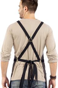 img 1 attached to 👨 Under NY Sky Essential Gray Apron: Heavy Duty Waxed Canvas, Cross-Back Design, Leather Reinforcement - Versatile Adjustable Apron for Men and Women - Ideal for Pro Mechanics, Welding, Woodwork, Blacksmithing, and Servers