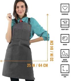 img 3 attached to 👨 Under NY Sky Essential Gray Apron: Heavy Duty Waxed Canvas, Cross-Back Design, Leather Reinforcement - Versatile Adjustable Apron for Men and Women - Ideal for Pro Mechanics, Welding, Woodwork, Blacksmithing, and Servers