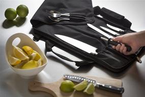 img 1 attached to Chef Knife Roll Bag (6 slots) - Padded Holder for 5 Knives with Protected Pouch for Knife Steel! Durable Carrier with Shoulder Strap, Handle, and Business Card Holder