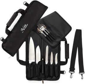 img 4 attached to Chef Knife Roll Bag (6 slots) - Padded Holder for 5 Knives with Protected Pouch for Knife Steel! Durable Carrier with Shoulder Strap, Handle, and Business Card Holder