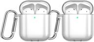 🎧 [2pack] clear airpods 1 & 2 case with carabiner/keychain - front led visible, shockproof, glossy anti-dust hard protector for airpods charging case 2 & 1 logo