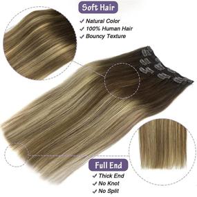 img 1 attached to 🌰 DOORES Remy Hair Extensions: Clip-In Balayage Walnut Brown to Ash Brown & Bleach Blonde – 120g, 22 Inch, 7pcs – Straight Real Hair Extensions