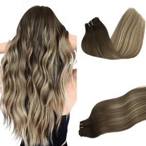 img 4 attached to 🌰 DOORES Remy Hair Extensions: Clip-In Balayage Walnut Brown to Ash Brown & Bleach Blonde – 120g, 22 Inch, 7pcs – Straight Real Hair Extensions