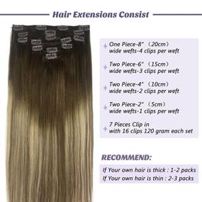 img 2 attached to 🌰 DOORES Remy Hair Extensions: Clip-In Balayage Walnut Brown to Ash Brown & Bleach Blonde – 120g, 22 Inch, 7pcs – Straight Real Hair Extensions